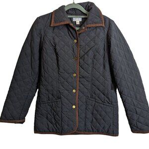 Joan Rivers Jacket Women size XXS Black Brown Quilted Button Front Collared Poly